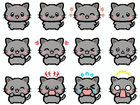 かわいい黒猫の落書き風イラスト素材セット 猫,黒猫,喜怒哀楽,表情,涙,笑顔,ビックリ,動物,生き物,ペットのイラスト素材