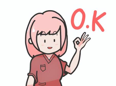 OKサインの医療従事者 医療従事者,看護師,女性,白衣,病院,okサイン,ジェスチャー,笑顔,安心,了承のイラスト素材