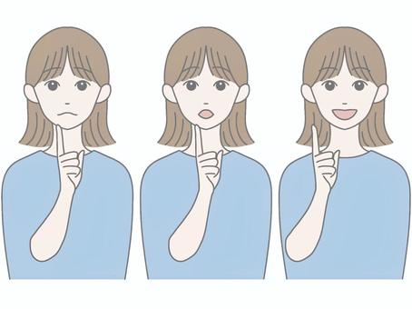 悩み→気付き→解決　カラー　セット 悩み,解決,気付き,女性,バストアップ,セットのイラスト素材