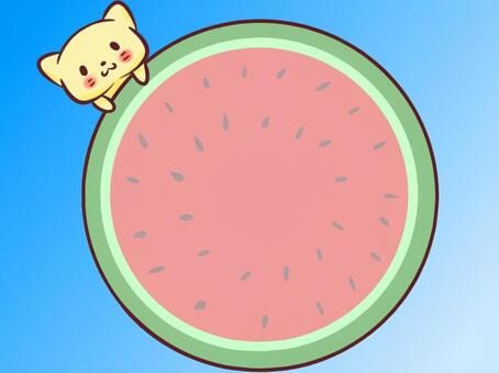 Cat and watermelon message card, , JPG and PNG