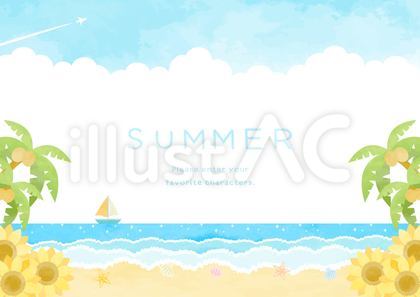 ほのぼのとした夏の海の風景イラスト