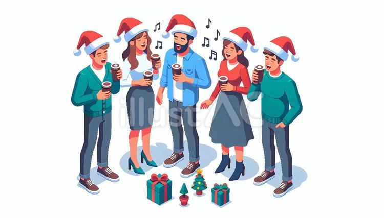 クリスマスを楽しむ友人・仲間 クリスマス,イブ,パーティーのイラスト素材