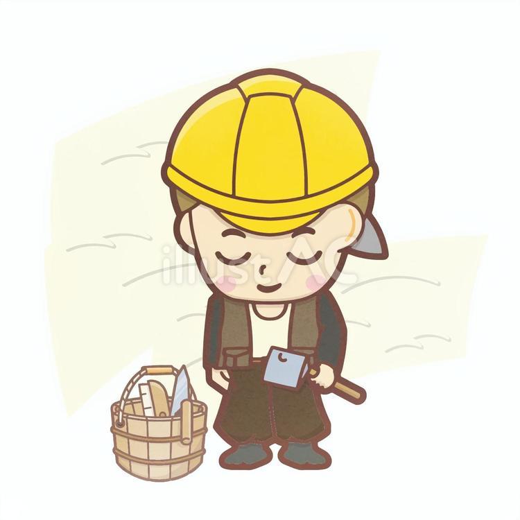 おじぎをする男性左官職人 男性,全身,デフォルメのイラスト素材