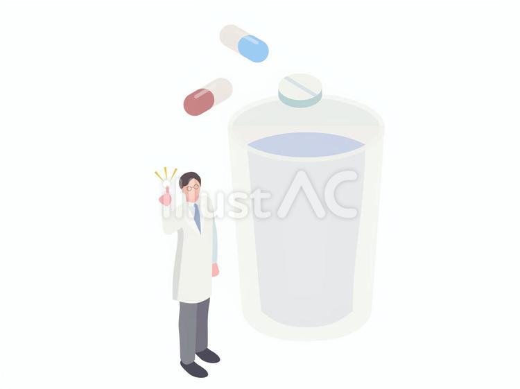 医師と薬と水の入ったコップ 医師,医者,薬剤師のイラスト素材