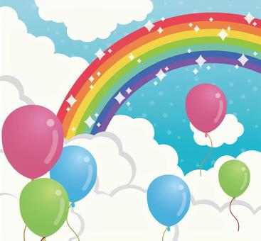 clouds, rainbow and balloons, landscape, sky, balloon, JPG and AI