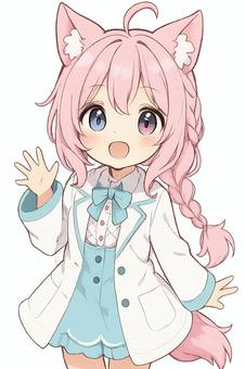 ピンク髪の猫耳女の子