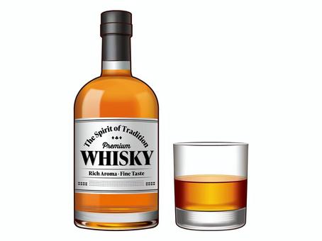 ウイスキーボトルとグラス1 ウイスキー,お酒,アルコール,ボトル,グラス,コップ,ストレート,洋酒,蒸留酒,飲み物のイラスト素材