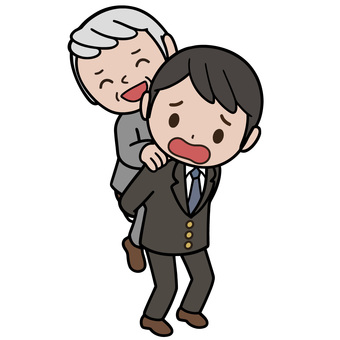 介護する人 介護する人 パワハラ,負担,重荷,重圧,邪魔,重責,中間管理職,ストレス,おんぶ,男性のイラスト素材
