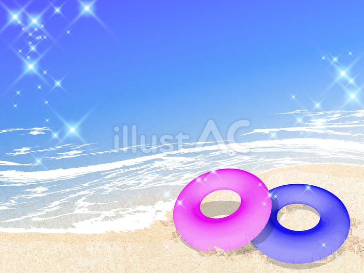 キラキラの海とビーチと爽やかな浮き輪 海,夏,キラキラのイラスト素材