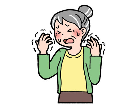 手が震える 痙攣,震え,手,高齢者,本態性振戦,しびれ,女性,老化,病気のイラスト素材