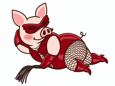 横たわるブタの女王様 横たわるブタの女王様 ブタ,女王様,横たわる,網タイツ,鞭,面白いのイラスト素材