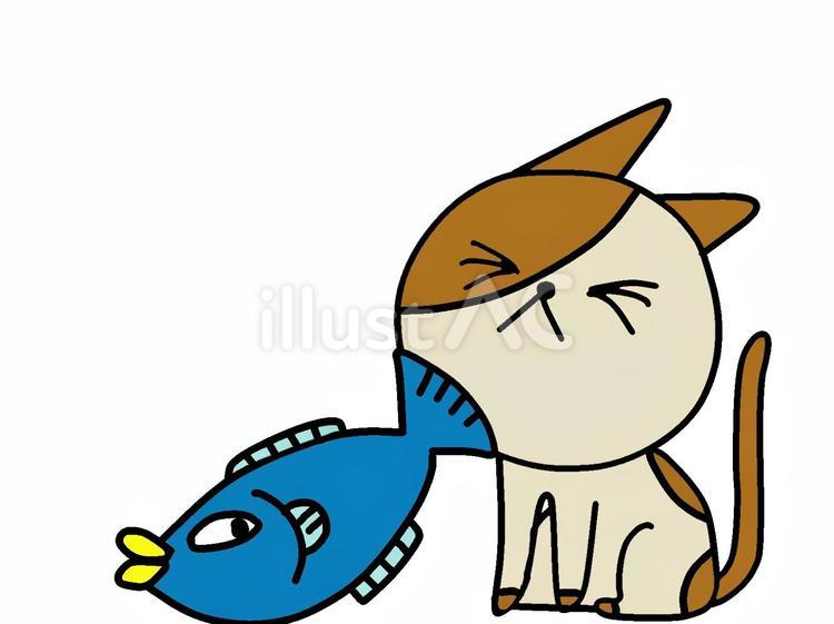 さかなとネコ ネコ,さかな,青のイラスト素材