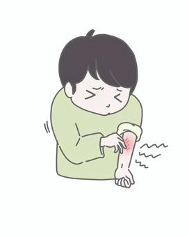 肌荒れで腕をかゆがる男の子 かゆみ,痒い,肌荒れ,アトピー,皮膚炎,湿疹,皮膚病,体質,病気,体調不良のイラスト素材