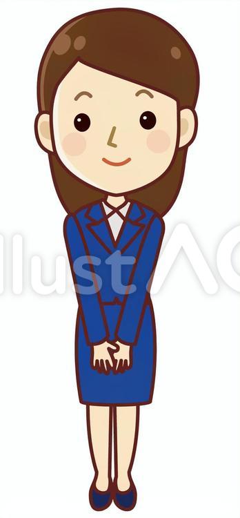 会社員　女性　立つ　正面 ol,笑顔,全身のイラスト素材