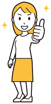  ロングヘア女性(黄)-375-全身 いいね,女性,女の子のイラスト素材