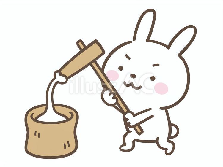 餅つきをするかわいいうさぎ うさぎ,白い,餅つきのイラスト素材