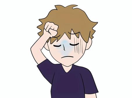 体調がすぐれない 体調不良,具合が悪い,男,男子,頭,痛い,疲れがたまる,ストレス,ツライ,辛いのイラスト素材