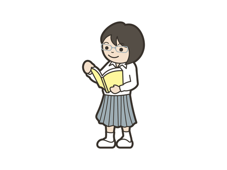文芸部 読書,本,読む,メガネ,制服,生徒,中高生,中学生,クラブ活動,部活動のイラスト素材