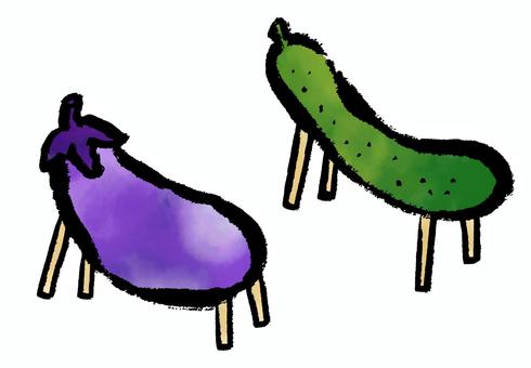 Illustration, seishin horse, obon tray, eggplant, 