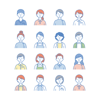 福祉・医療系の人物アイコンセット 人物,アイコン,男女,ビジネス,セット,顔,社会,プロ,医療,福祉のイラスト素材