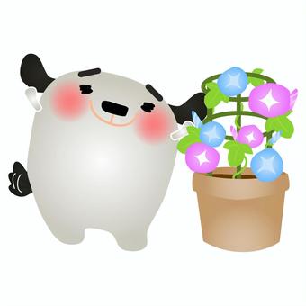 White dog and morning glory, , JPG, PNG and AI