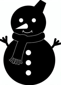 雪だるまのシルエット 雪だるま,シルエット,モノクロ,白黒,スノーマン,帽子,マフラー,かわいい,手描き,ベクターのイラスト素材