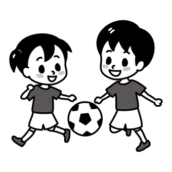 子供　サッカー　白黒 こども,白黒,サッカー,サッカー教室,サッカー部,小学生,男の子,女の子,男女,兄弟のイラスト素材