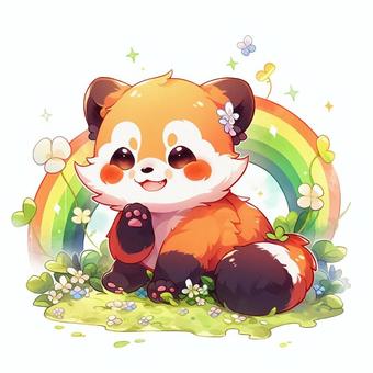 Illustration, lesser panda, rainbow, flower, 