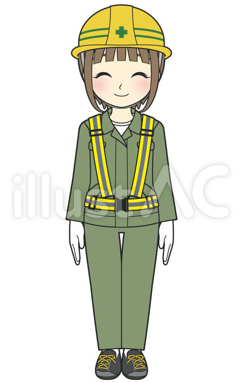 気をつけする現場作業員の女性 作業員,工事,ヘルメットのイラスト素材