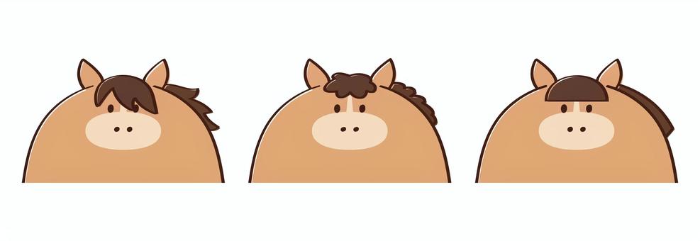 シンプル可愛い馬のセット 年賀状,新年,午,午年,馬,2026年,2026,令和8年,干支,可愛いのイラスト素材