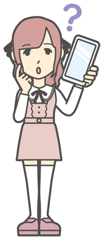  量産型女子-395-全身 スマホ,はてな,地雷系,女性,女の子,ツインテール,量産型,人物,かわいい,考えるのイラスト素材