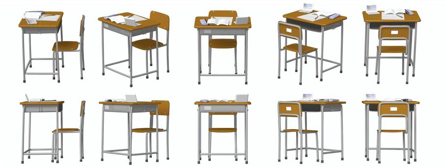 School desk and chair set (with accessories), School desk and chair set (with accessories), machine, chair, classroom,