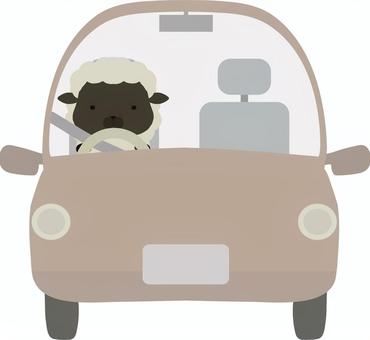 ドライブ_羊_黒 ドライブ,羊,動物,かわいい,車,運転,未,未年,干支,イラストのイラスト素材