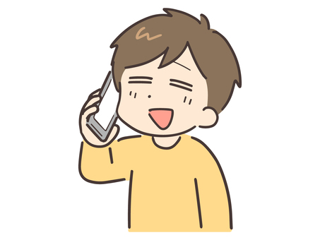 スマホで電話している笑顔＆私服の若い男性 電話,お問い合わせ,問い合わせ,電話対応,男性,男,人物,人,スマホ,笑顔のイラスト素材