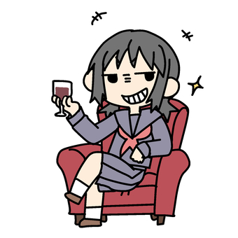 ワイングラス片手のたくらむ学生少女 学生,ワイングラス,たくらむ,イメージ,支配者,悪だくみ,悪行,悪い,顔,悪役のイラスト素材