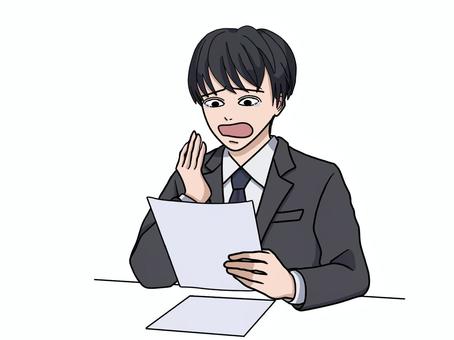 資料を見ながらあくびするスーツ姿の男性 資料,あくび,眠いのイラスト素材