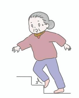 室内の段差でつまずくおばあさん 高齢者,シニア,女性,段差,つまずく,転倒,危険,注意喚起,介護,冬のイラスト素材