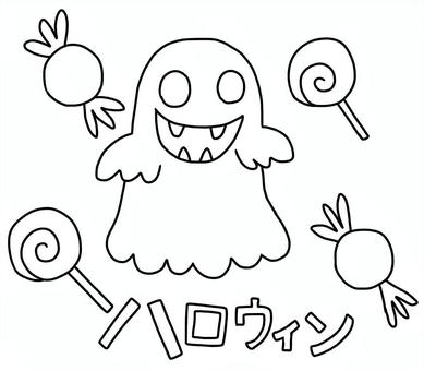 ハロウィン塗り絵 ハロウィン,おばけ,幽霊,かわいい,キャンディ,飴,お菓子,食べ物,甘い,ロリポップのイラスト素材