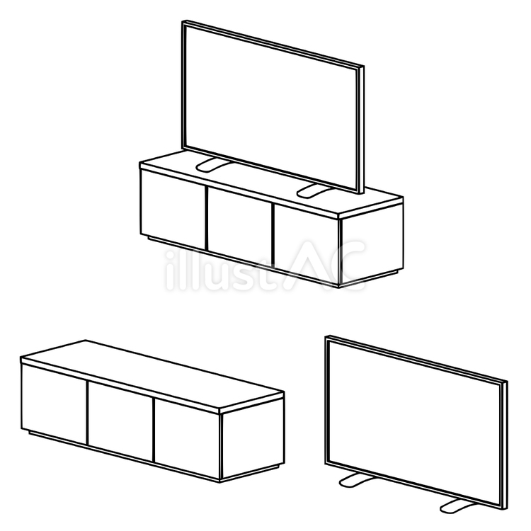 テレビ台の線画 テレビ台,テレビ,家具のイラスト素材