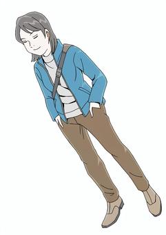 イヤホンの女性 イヤホン,女性,ジャケット,パンツ,ボディバッグ,タートルネックのイラスト素材