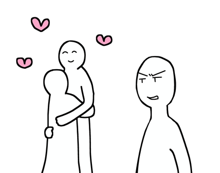 抱き合ってるカップルを睨んでる人 人物,抱き合う,カップル,恋人,睨む,イライラ,妬む,ハート,イチャイチャ,男性のイラスト素材