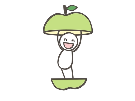 棒人間　青リンゴの中からこんにちは 棒人間,人,りんご,果物,フルーツ,中,入る,挨拶,青リンゴ,王林のイラスト素材