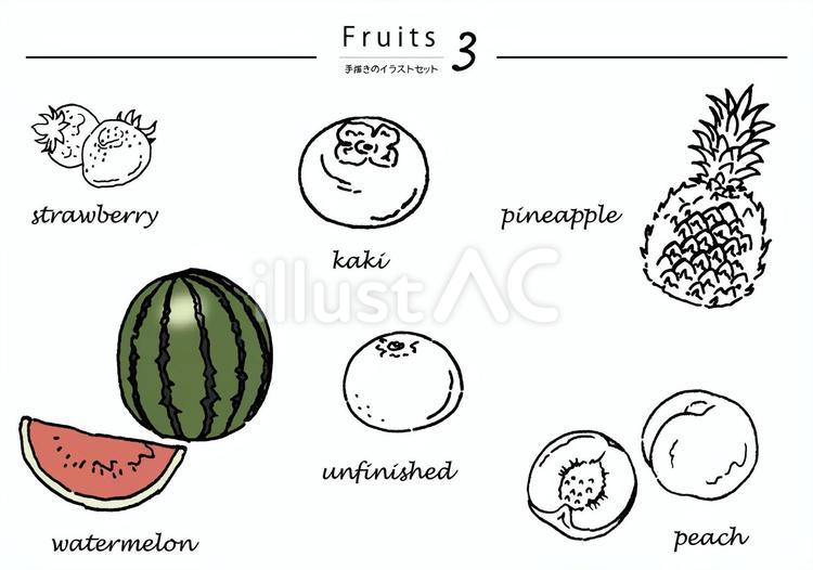 果物　線画イラスト3 果物,シンプル,手描きのイラスト素材