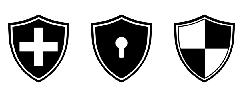 シールドのアイコンセット 黒 盾,シールド,セキュリティ,防御,コンピュータ,インターネット,パソコン,通信,ガード,守るのイラスト素材