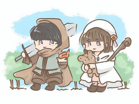 勇者と魔法使い 勇者,剣士,男の子,女の子,漫画,魔法使い,魔法,魔導士,ゲーム,アニメのイラスト素材