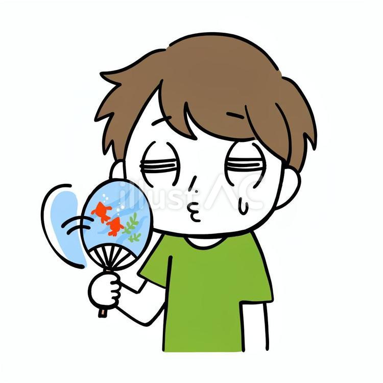 うちわで涼んでいる男性 うちわ,涼しい,夏のイラスト素材