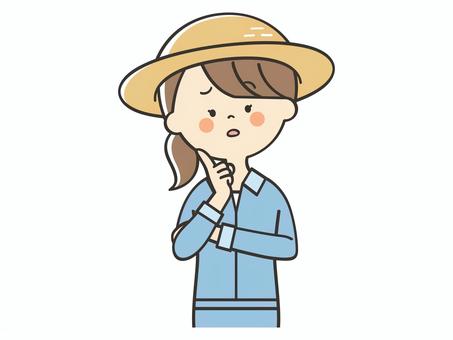 悩む農家の女性 困る,不安,悩む,考える,心配,迷う,農家,農業,農業学校,生産者のイラスト素材