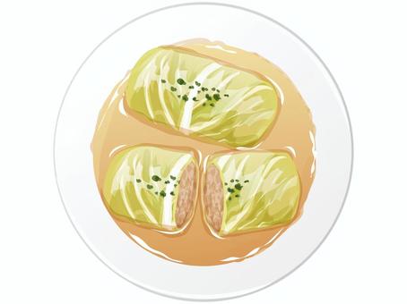 コンソメスープのロールキャベツ ロールキャベツ,洋食,家庭料理,料理,食べ物,キャベツ,ひき肉,粉パセリ,コンソメスープ,皿のイラスト素材