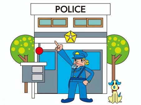 交番のお巡りさん 警察官,犬,男性,木,交番のイラスト素材