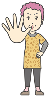  大阪のおばちゃん-008-全身 中止,おばちゃん,大阪,ヒョウ柄,おばはん,中年,女性,関西,派手,おばさんのイラスト素材